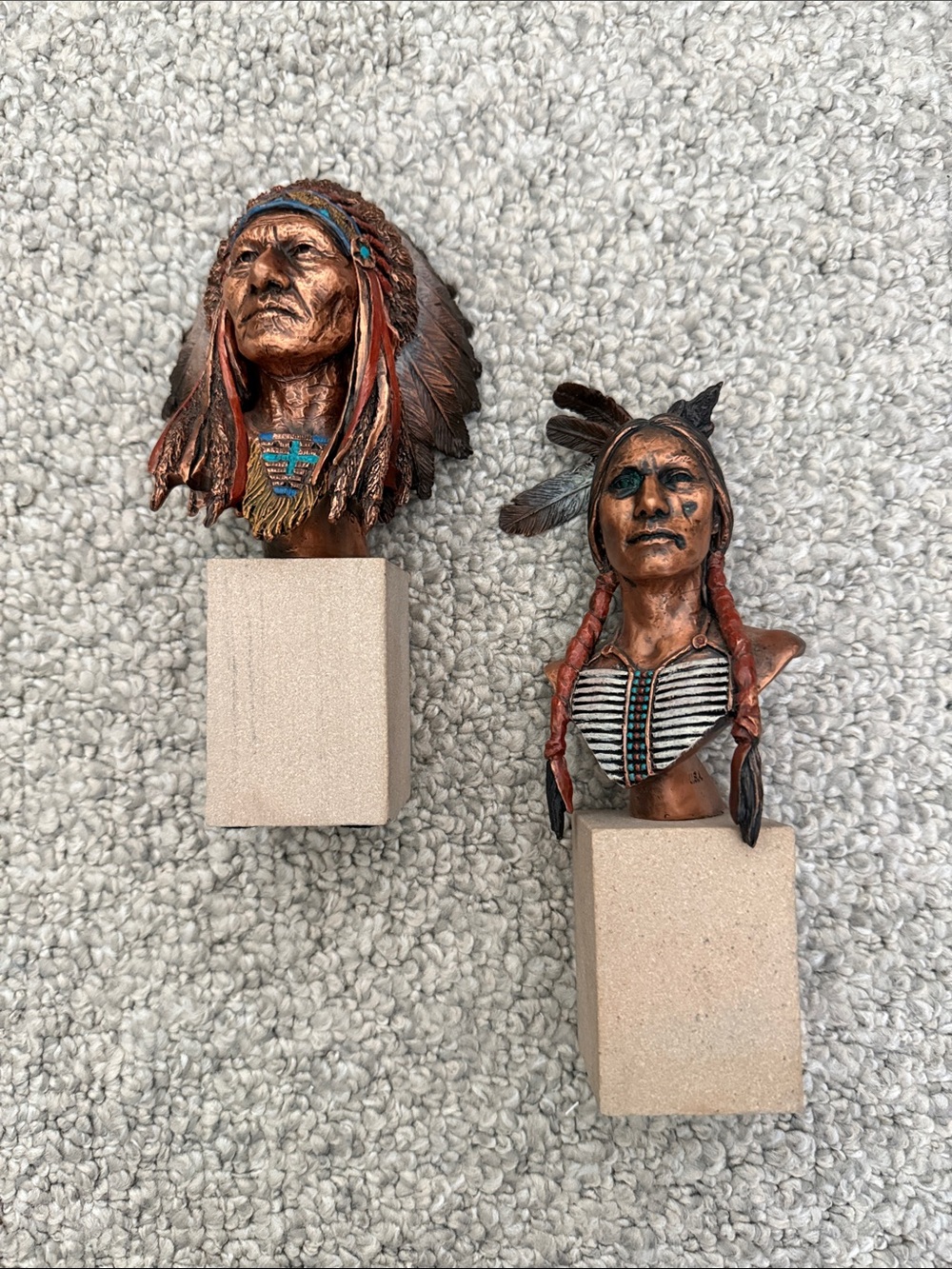 Bronze-Tone Native American Bust Wall Décor – Set of 2